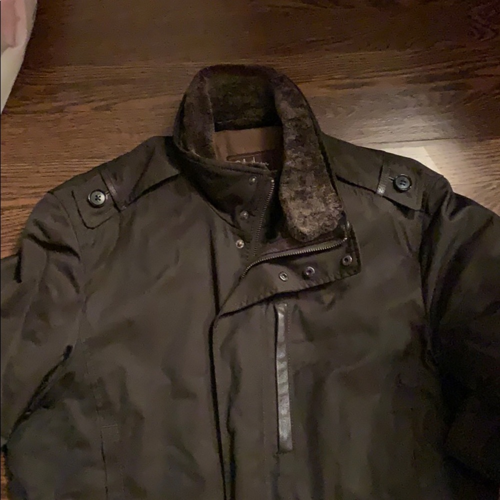 Awesome Cole Haan Brown jacket with fur collar